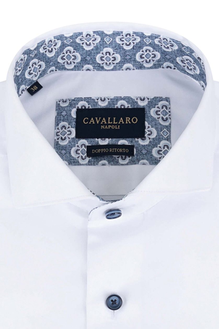 Katoenen Cavallaro Napoli slim fit overhemd wit
