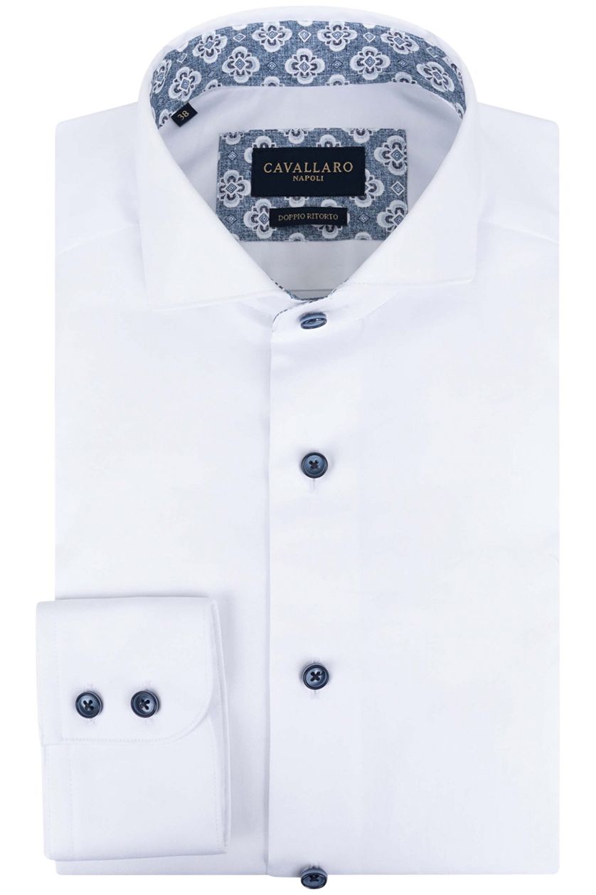 katoenen Cavallaro Napoli overhemd slim fit wit mouwlengte 7 