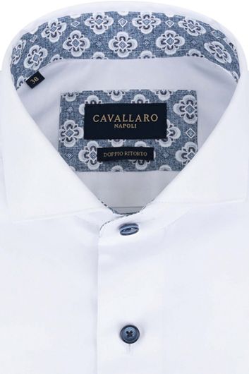 Cavallaro overhemd mouwlengte 7 slim fit wit effen katoen