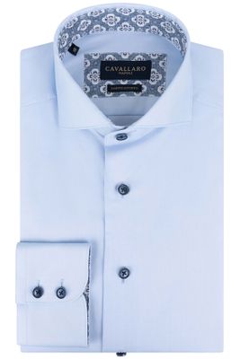 Cavallaro Cavallaro overhemd mouwlengte 7 slim fit lichtblauw effen katoen