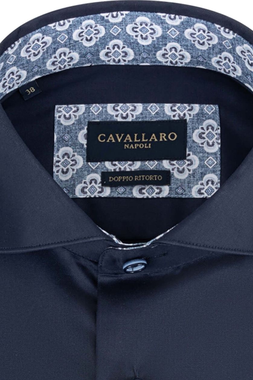 Cavallaro slim fit overhemd mouwlengte 7 katoen donkerblauw