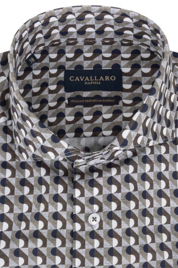Cavallaro overhemd mouwlengte 7 slim fit donnkergroen geprint