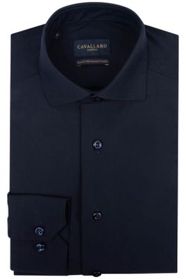 Cavallaro Cavallaro overhemd mouwlengte 7 slim fit donkerblauw effen 
