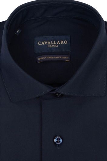 Cavallaro overhemd mouwlengte 7 slim fit donkerblauw effen 