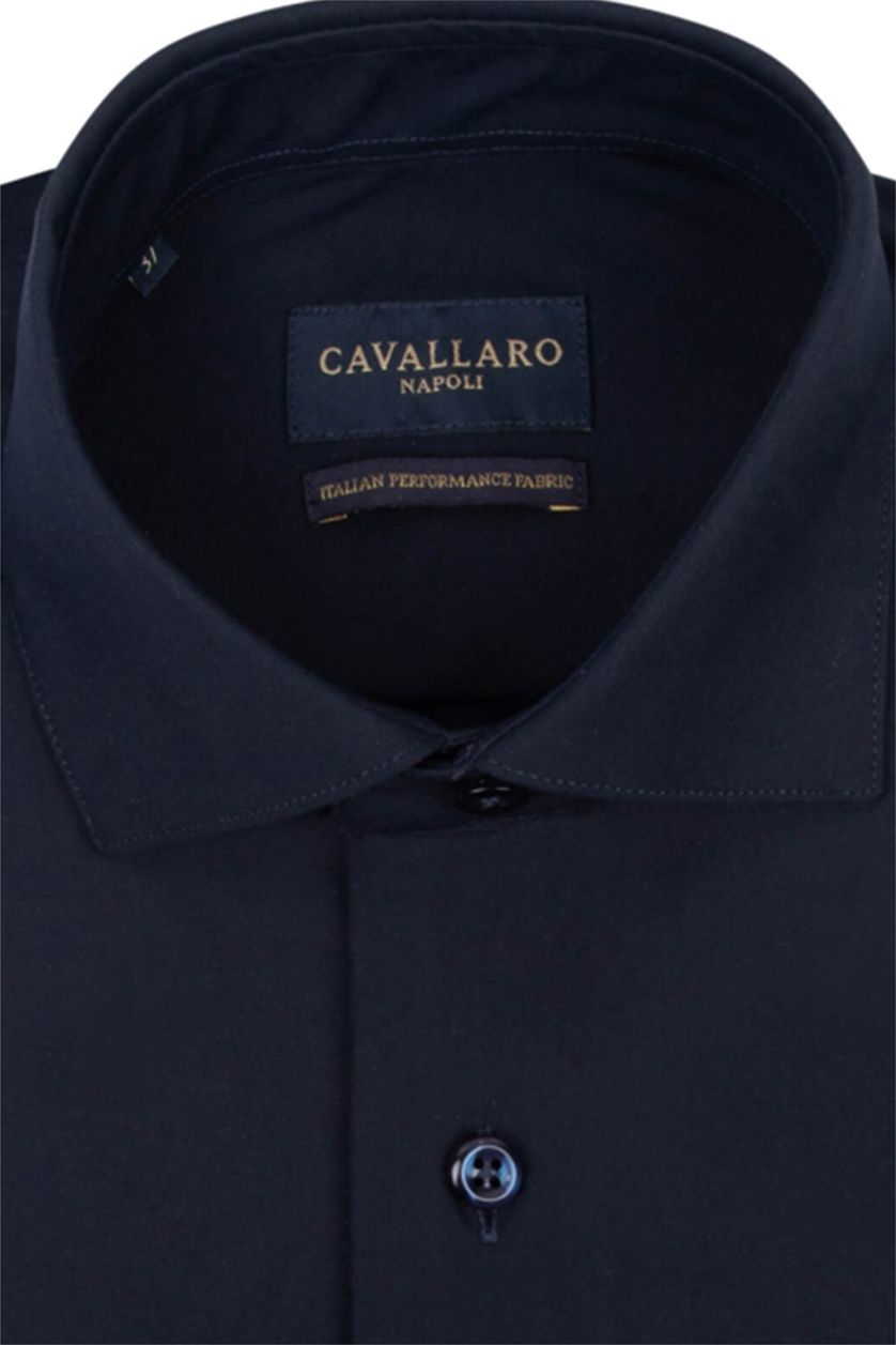 Cavallaro Tanisco overhemd mouwlengte 7 donkerblauw slim fit