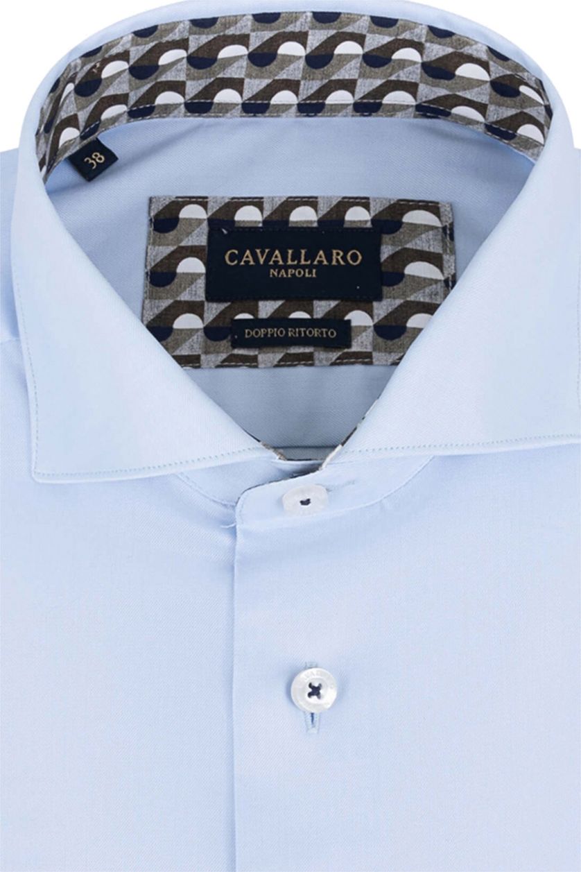 Cavallaro slim fit overhemd mouwlengte 7 katoen lichtblauw