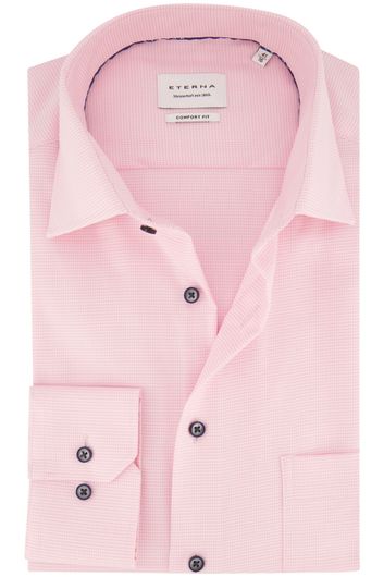 Eterna business overhemd Comfort Fit wijde fit roze ruitjes katoen