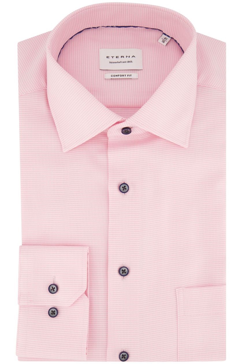 Roze overhemd Eterna business Comfort Fit wijde fit geruit katoen