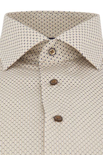 Comfort Fit Eterna overhemd strijkvrij katoen beige geprint