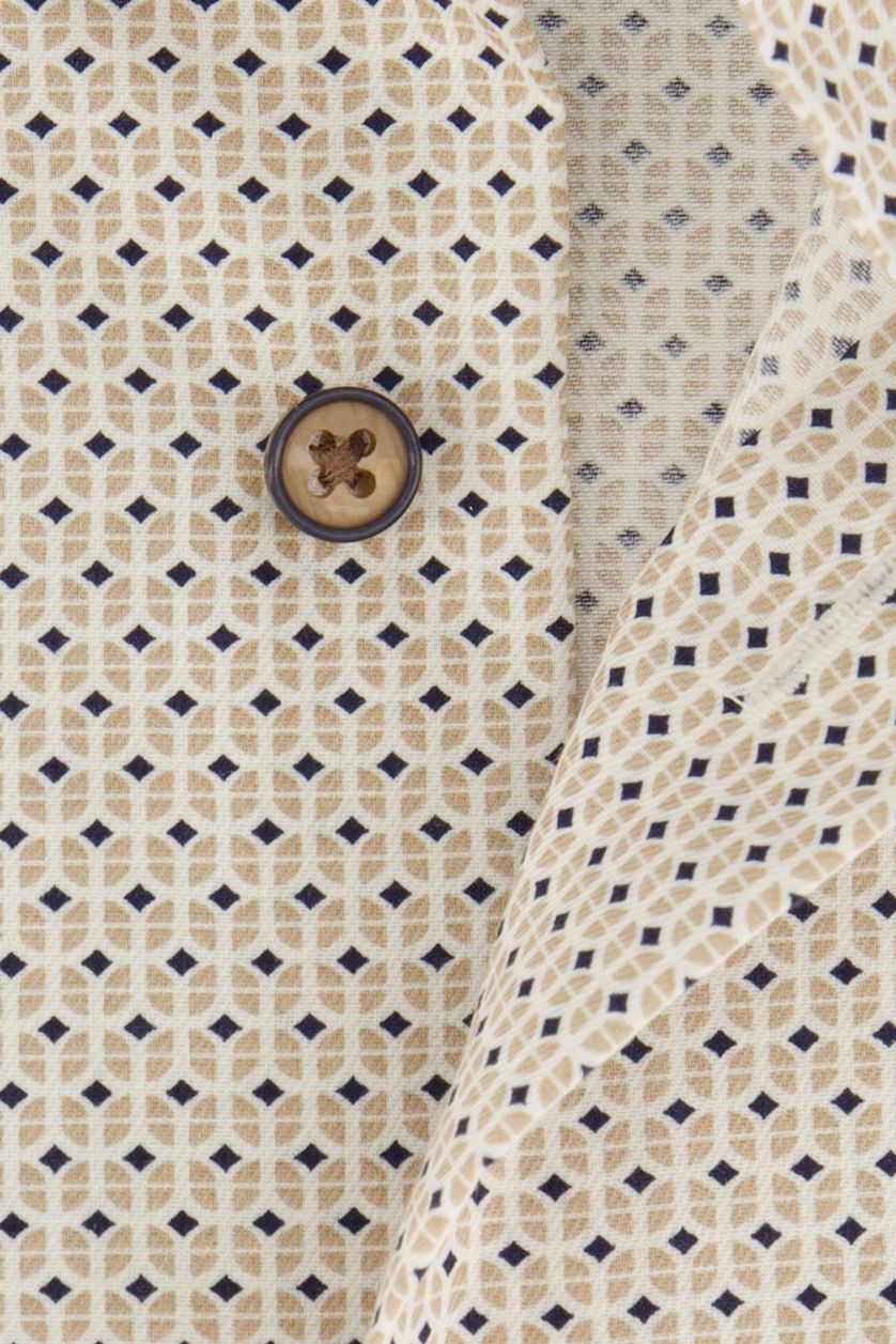 Eterna beige geprint overhemd Comfort Fit katoen strijkvrij