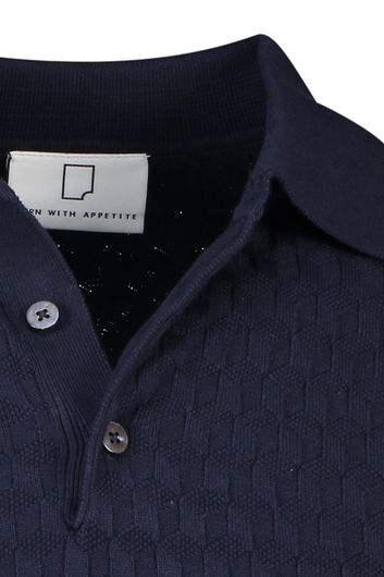 Born With Appetite polo effen donkerblauw katoen normale fit