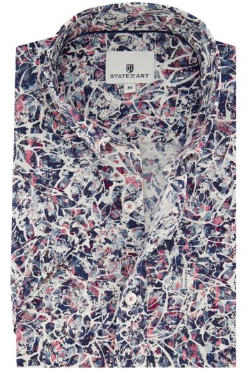 State of Art casual overhemd donkerblauw roze geprint