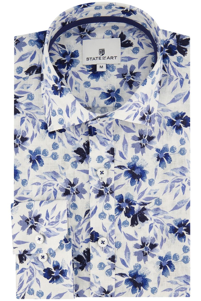 State of Art overhemd wijde fit blauw wit printje