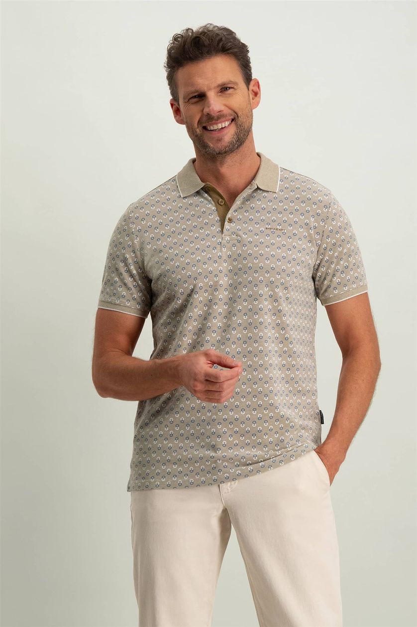 State of Art polo 3-knoops wijde fit beige geprint