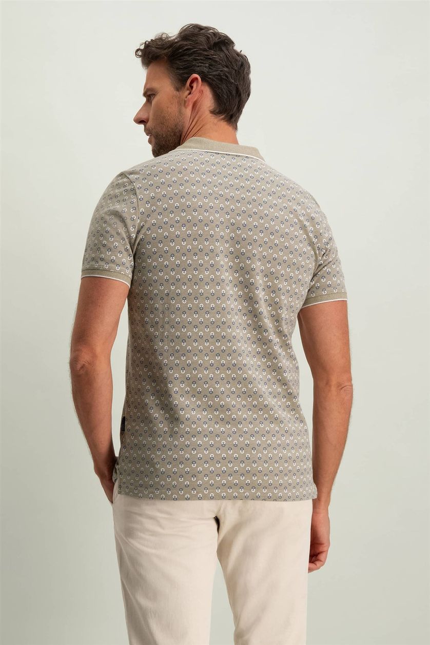 State of Art polo 3-knoops wijde fit beige geprint