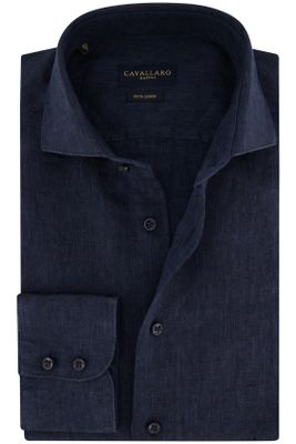 Cavallaro Cavallaro linnen overhemd donkerblauw mouwlengte 7 slim fit