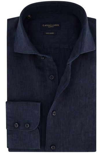 Cavallaro overhemd mouwlengte 7 slim fit donkerblauw effen