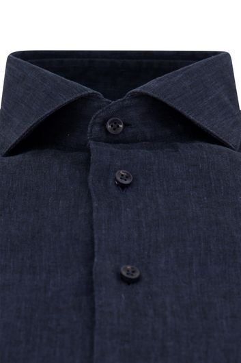 Cavallaro linnen overhemd donkerblauw mouwlengte 7 slim fit
