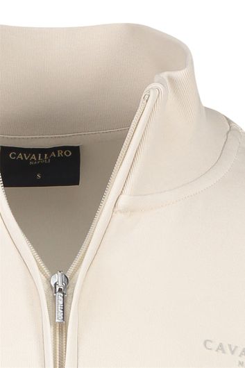 Cavallaro sweater half zip beige effen katoen