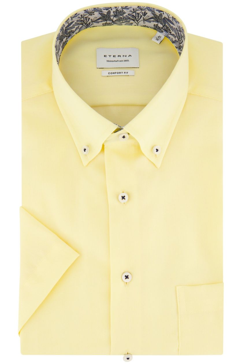 Eterna casual overhemd korte mouw wijde fit geel effen