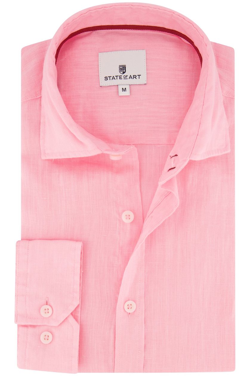 State of Art overhemd roze linnen wijde fit