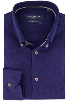 Ledub Ledub overhemd mouwlengte 7 normale fit donkerblauw effen