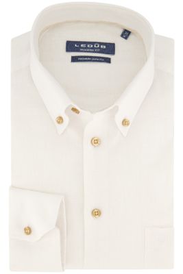 Ledub Ledub overhemd mouwlengte 7 Modern Fit New wit effen katoen en linnen