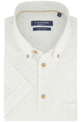 Ledub Ledub overhemd korte mouw Modern Fit New normale fit wit geprint borstzak