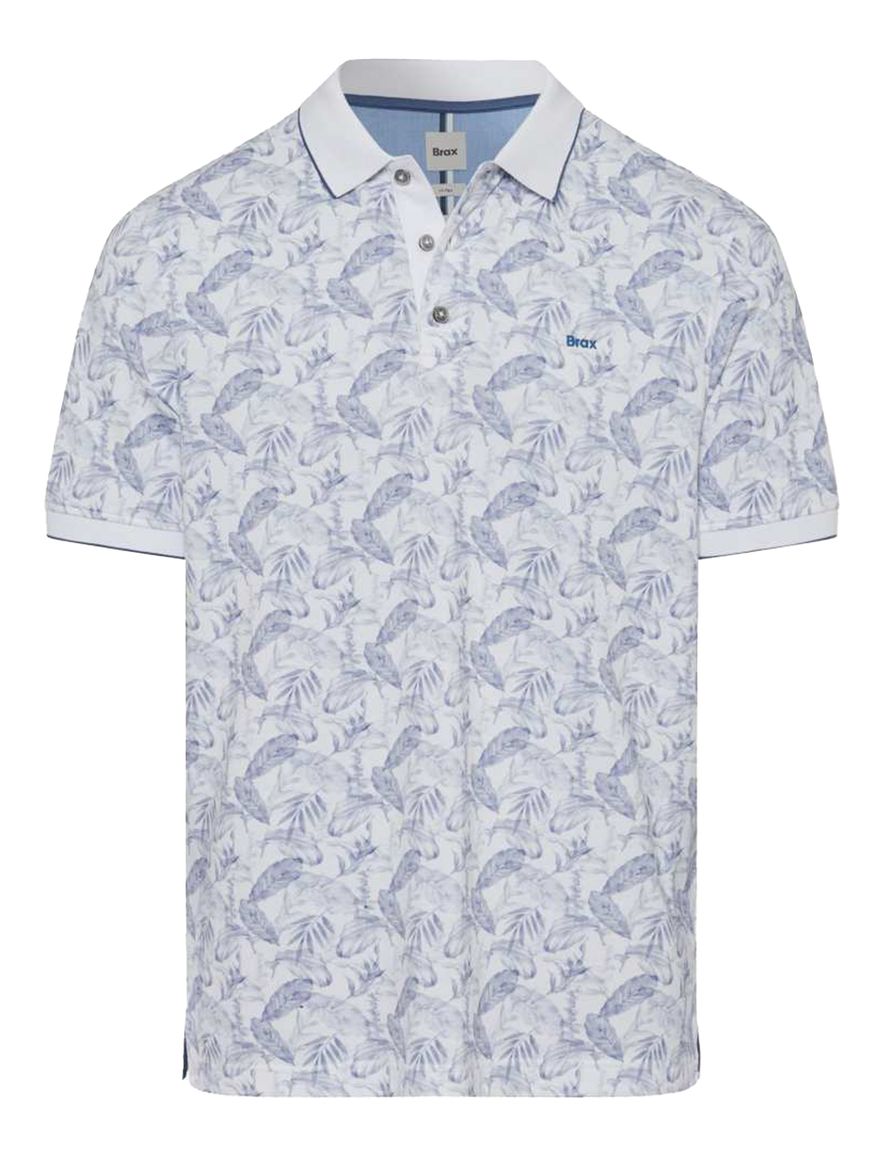 Brax polo wit blauw geprint katoen
