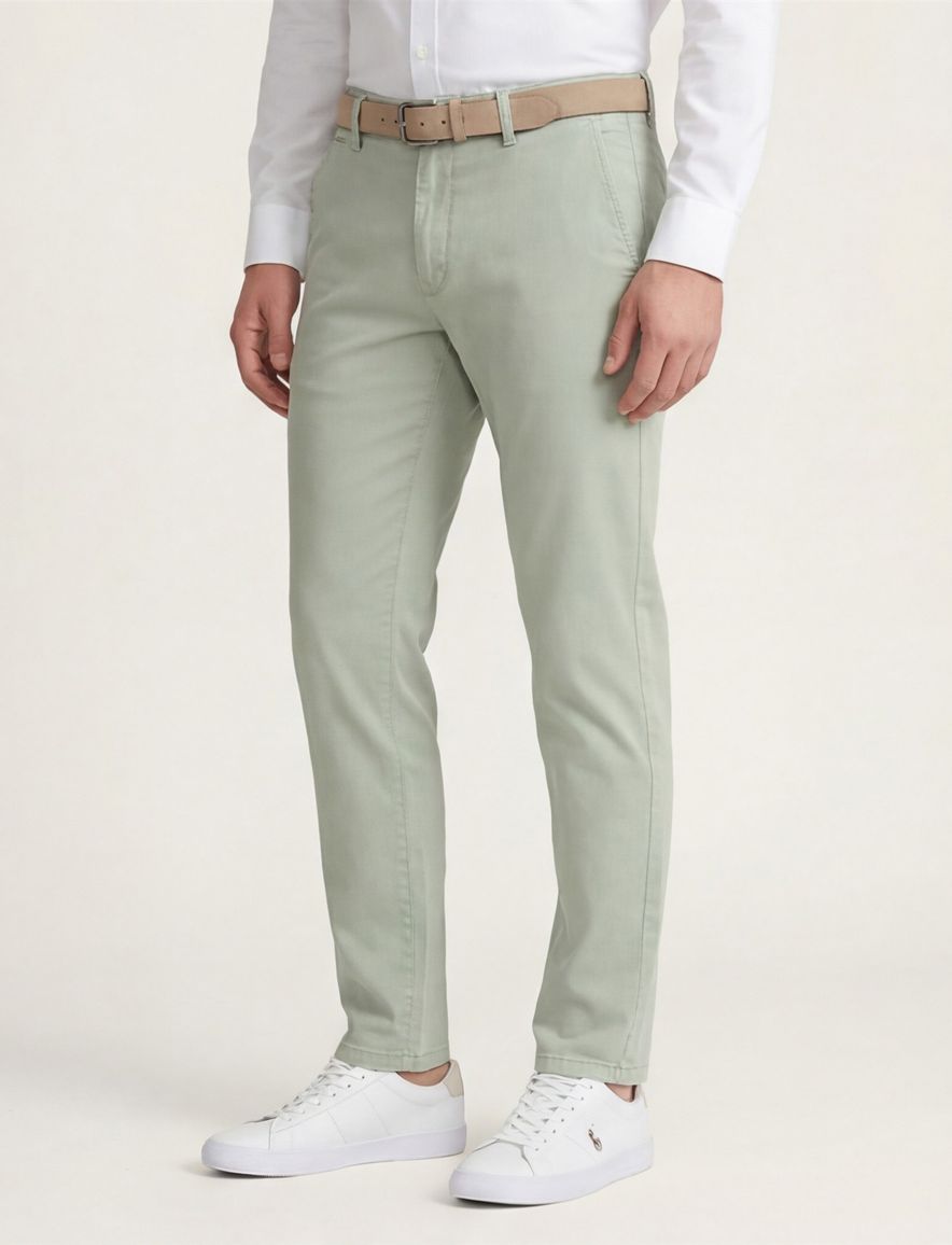 Brax Pantalon lichtgroen effen katoen