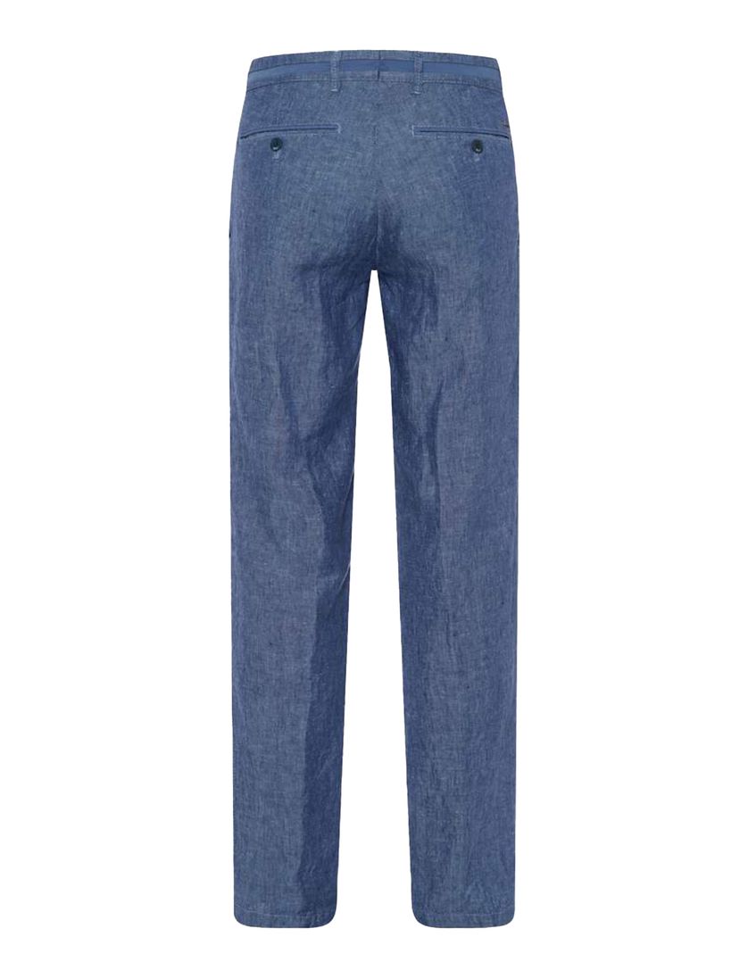 Brax Pantalon linnen blauw effen flatfront gemêleerd