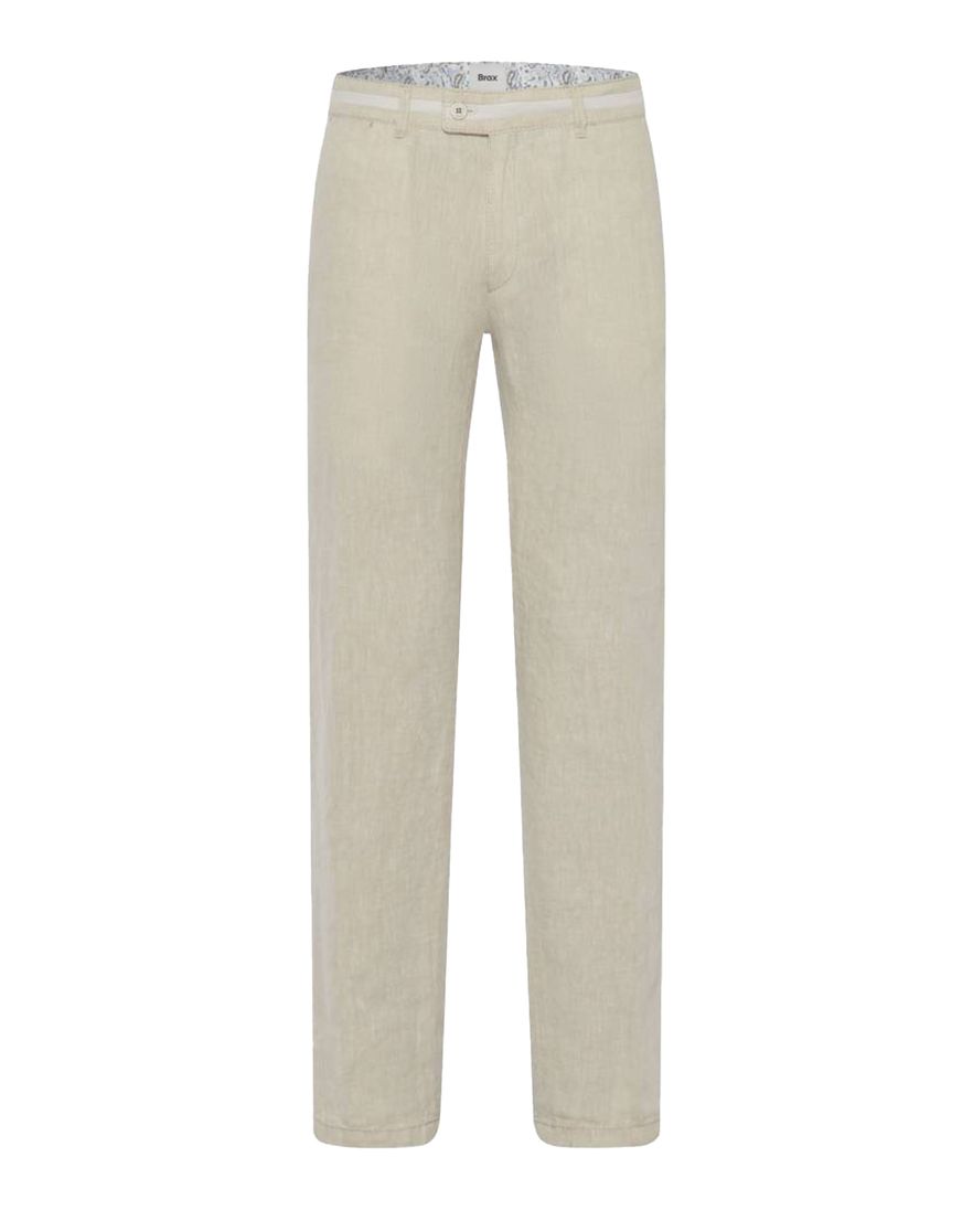 Brax Pantalon creme linnen effen flat front normale fit