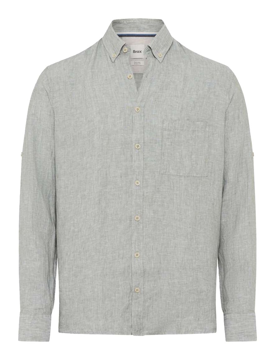 Brax overhemd grijs effen met borstzak