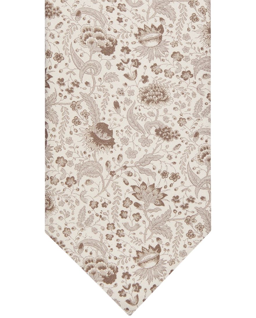 Profuomo stropdas bruin zijde print bloemen