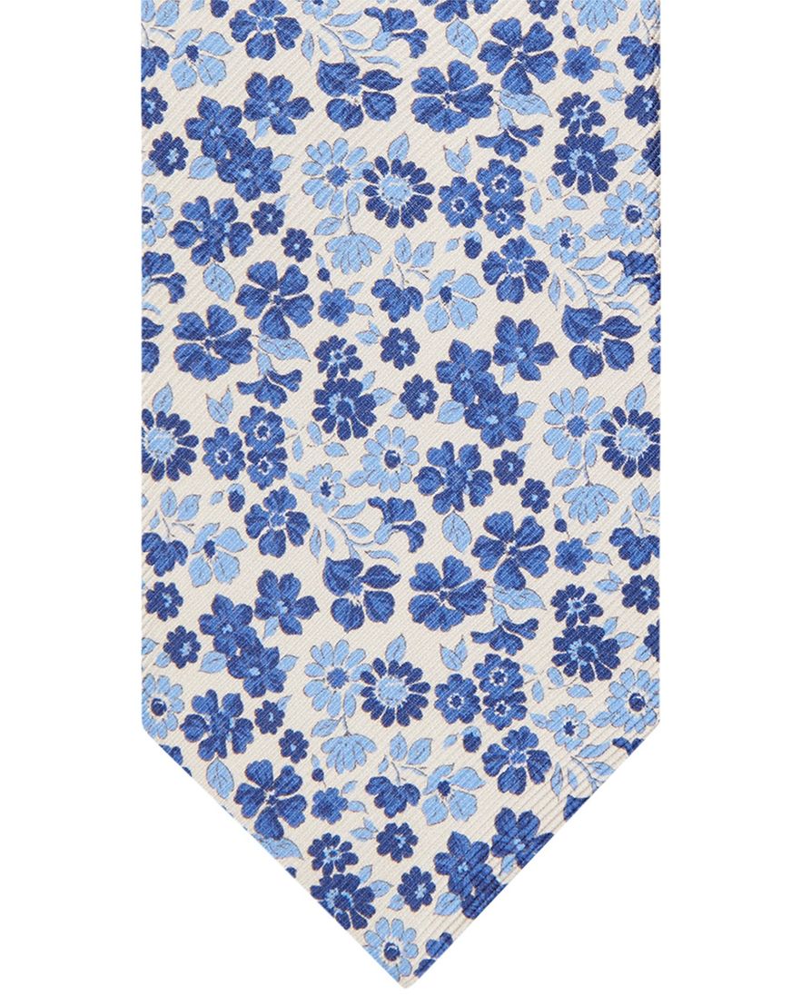 Profuomo stropdas blauw geprint bloem zijde