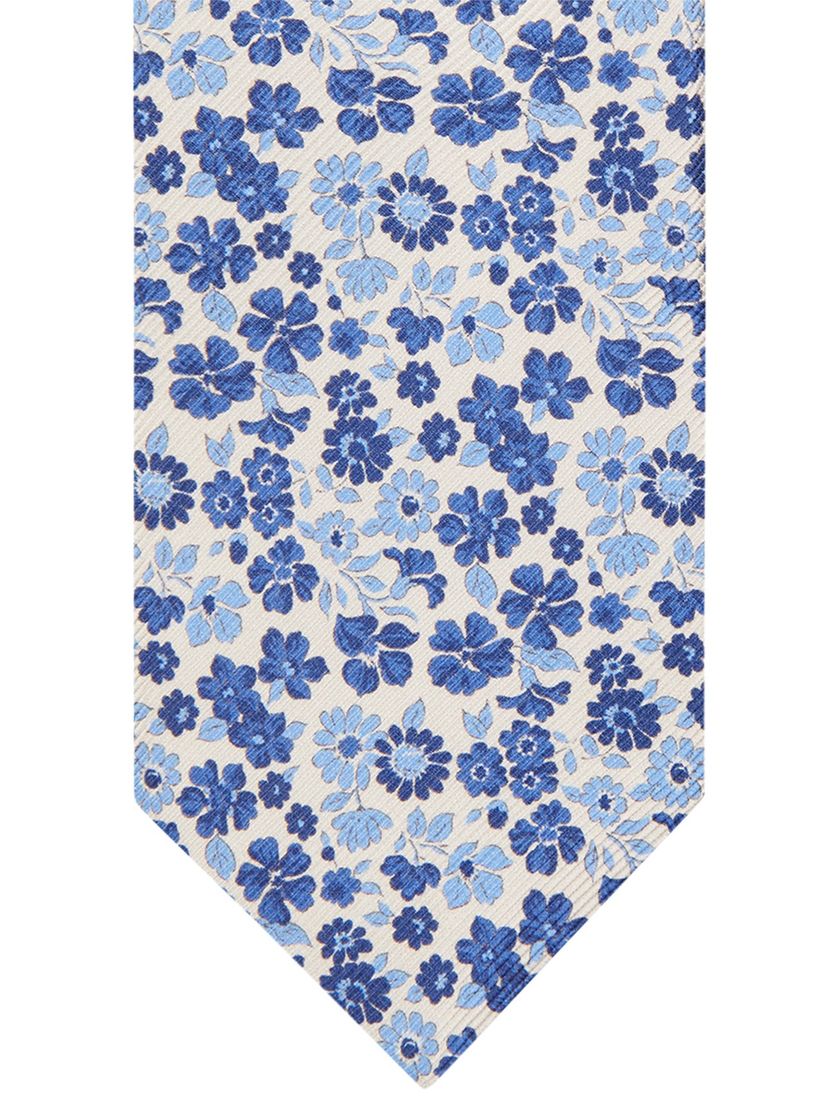 Profuomo zijde stropdas blauw geprint bloem