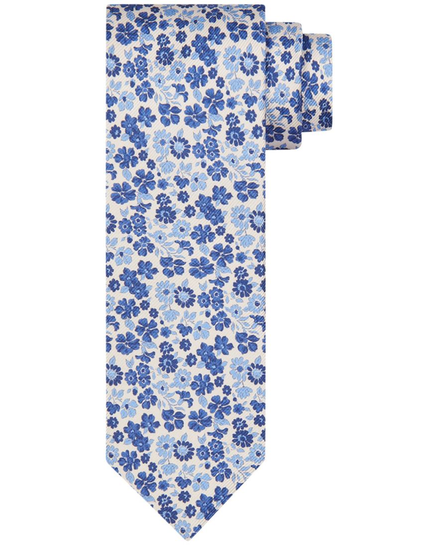 Profuomo stropdas blauw geprint bloem zijde