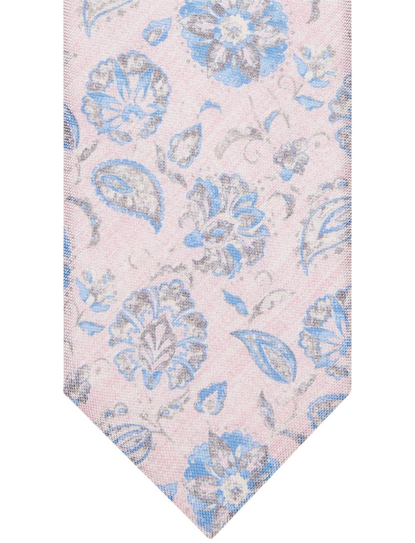 Profuomo stropdas zijde blauw roze geprint bloem