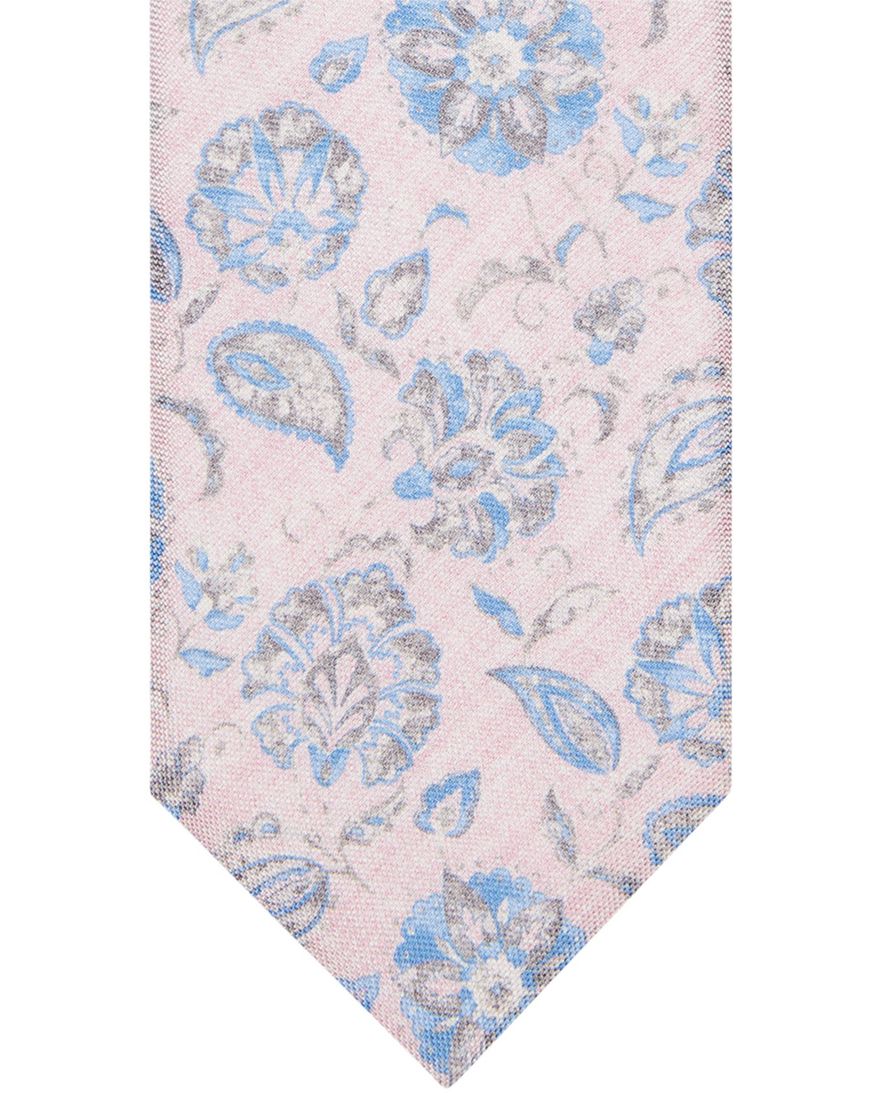 Profuomo zijde stropdas blauw roze geprint bloem