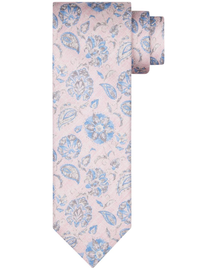 Profuomo zijde stropdas blauw roze geprint bloem