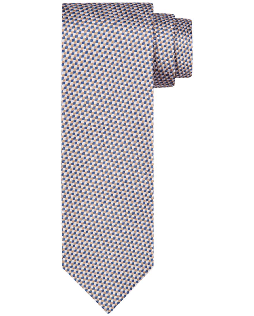 Profuomo stropdas beige blauw geprint zijde