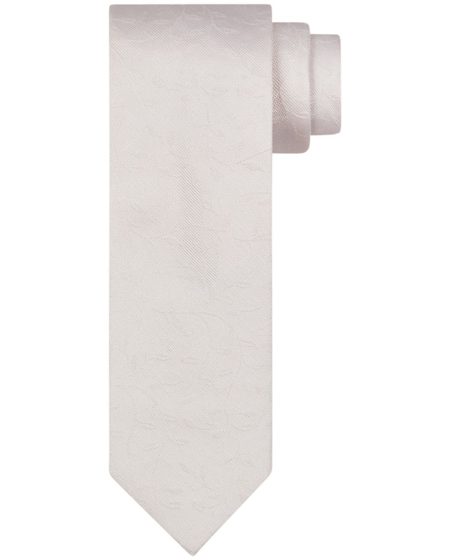 Profuomo stropdas creme effen zijde bloemen stiksel