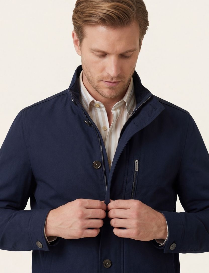 zomerjas Bugatti effen donkerblauw wijde fit