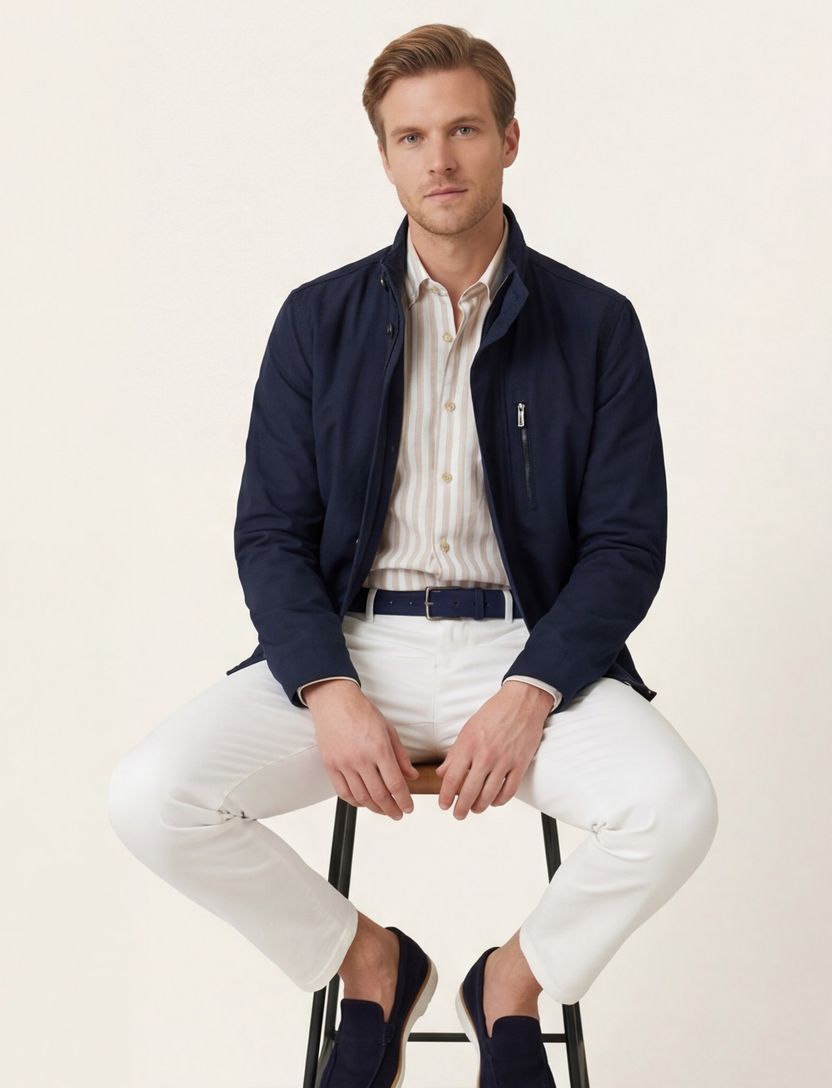 zomerjas Bugatti effen donkerblauw wijde fit