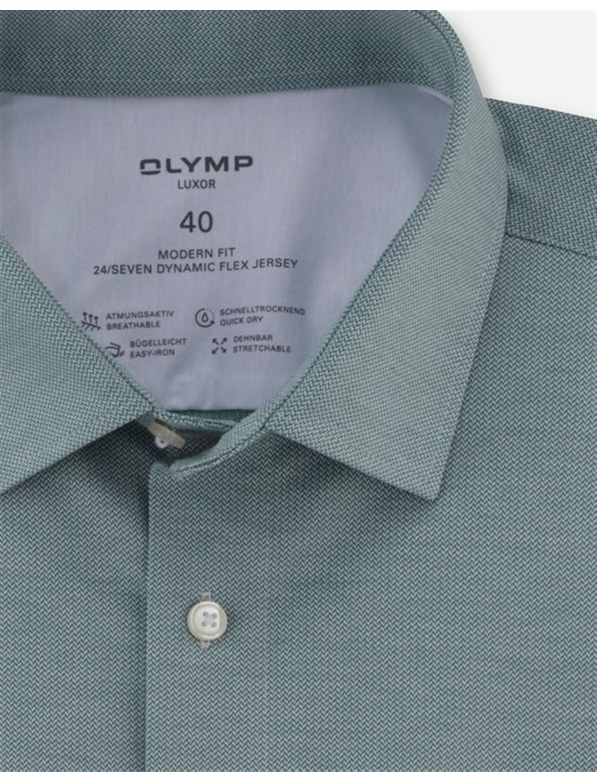 business overhemd Olymp Luxor 24/7 modern fit groen jersey