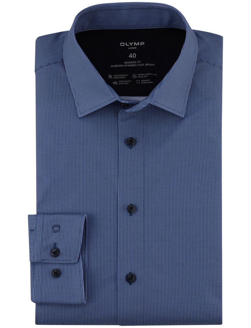 blauw geprint Olymp overhemd 24/Seven Dynamic Flex Jersey