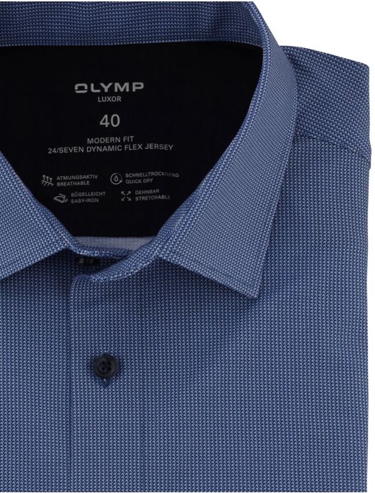 Olymp overhemd blauw geprint 24/ Seven Dynamic Flex Jersey