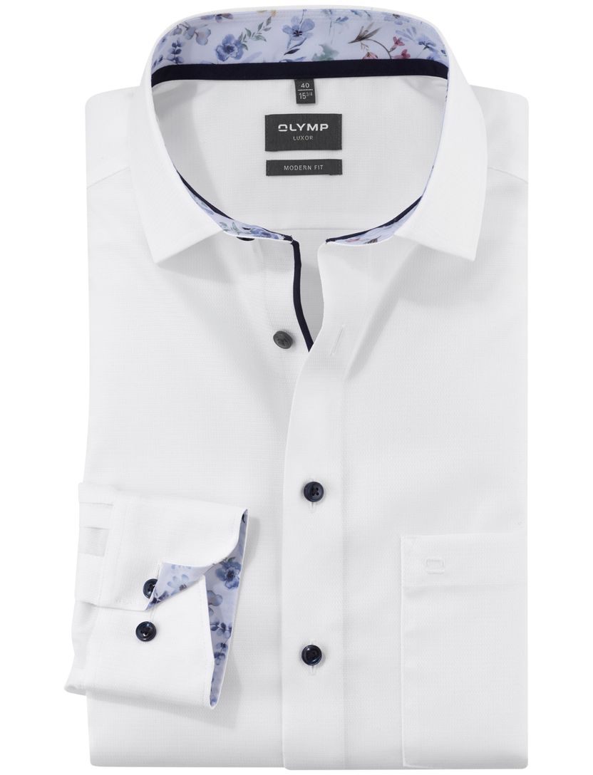 effen wit Olymp overhemd Modern Fit met borstzak