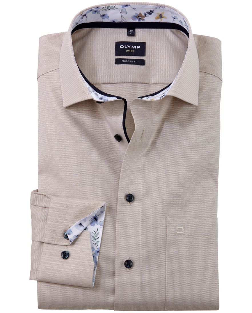 Olymp overhemd effen beige Modern Fit met borstzak