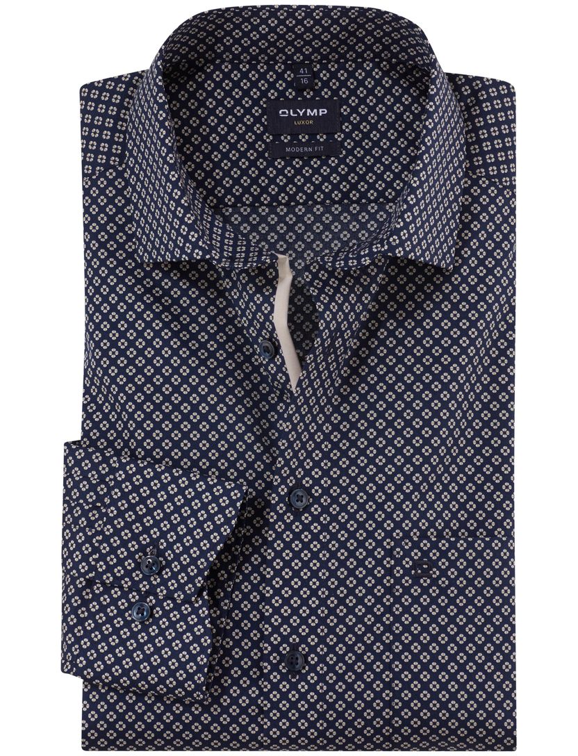 Olymp geprint overhemd modern fit donkerblauw